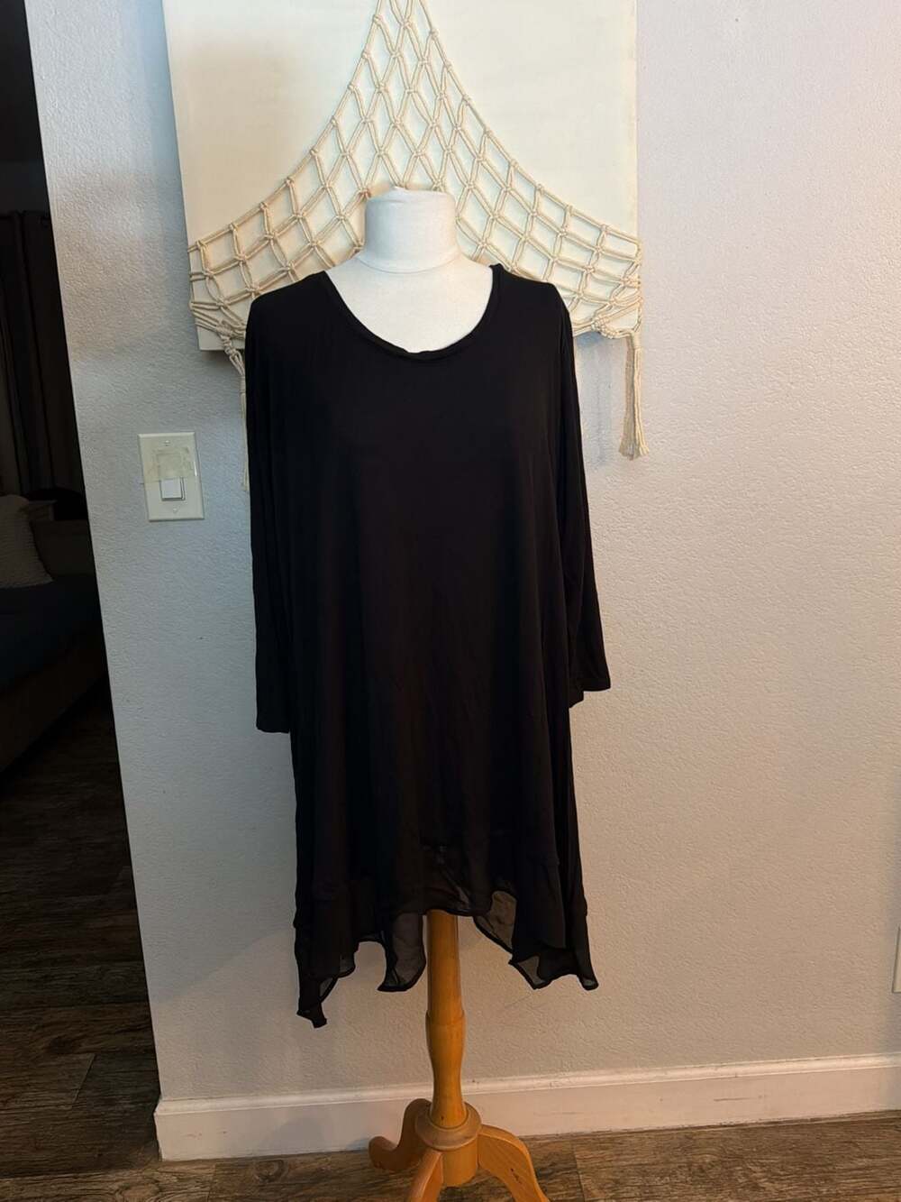 LOGO Lori Goldstein Women's 3X Black Long Sleeve Asymmetric Hem Tunic Dress